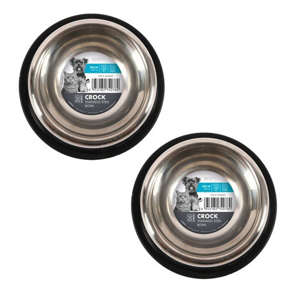 2x M-Pets Crock 25cm Dog Pet Stainless Steel Bowl Anti Slip Feeding Container L