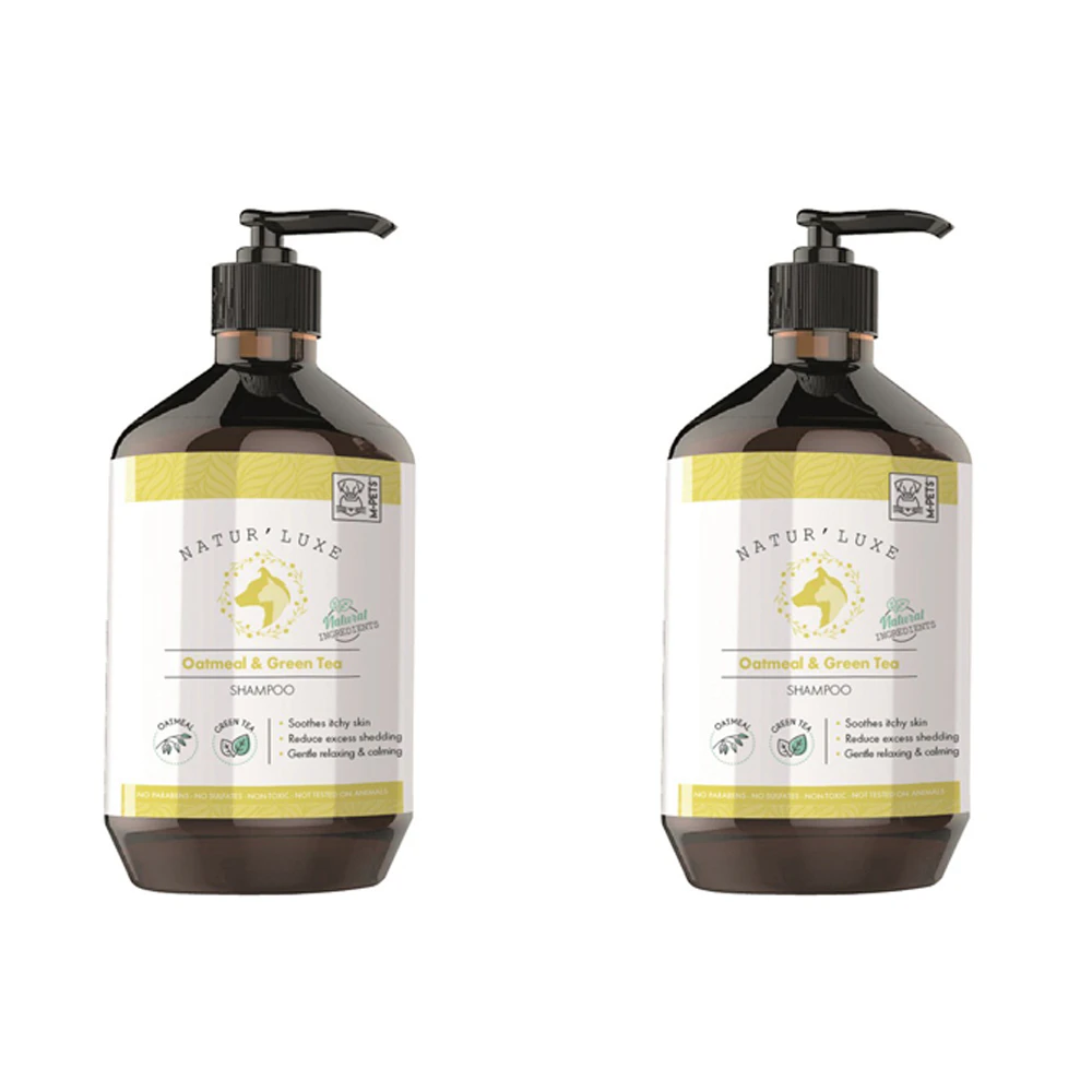 2x M-Pets 500ml Natur'Luxe Oatmeal & Green Tea Dog Shampoo Grooming Cleaning