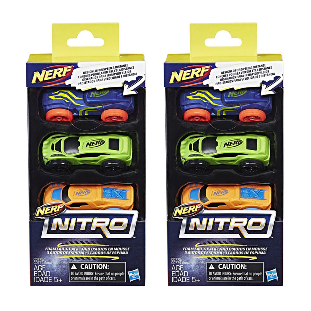 2x 3pc NERF Nitro Foam Car Vehicle Kids/Children 5y+ Play Toys Assorted Colour