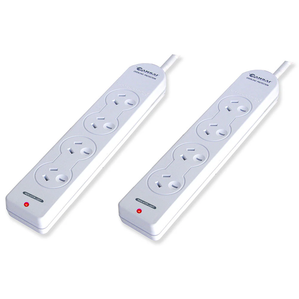 2PK Sansai 4 Way Power Board Sockets Overload Protection/Reset Button/1m Cord