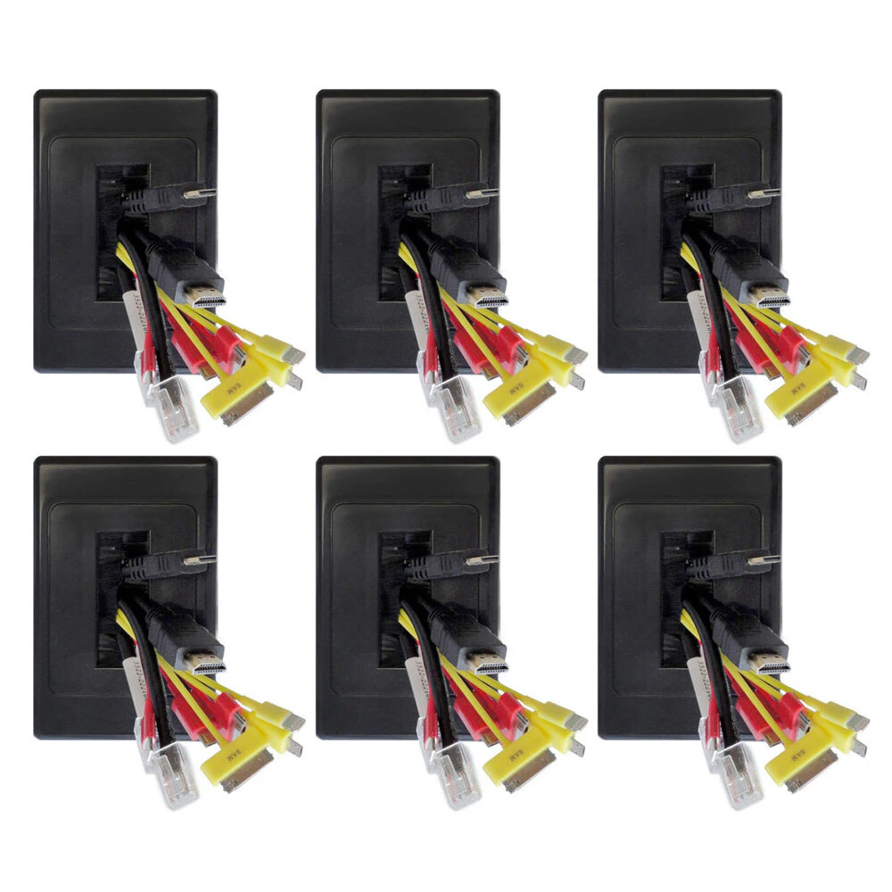 6x PRO2 Black Wall Plate/Brush Outlet Cover For Cable Lead  Management/Organiser