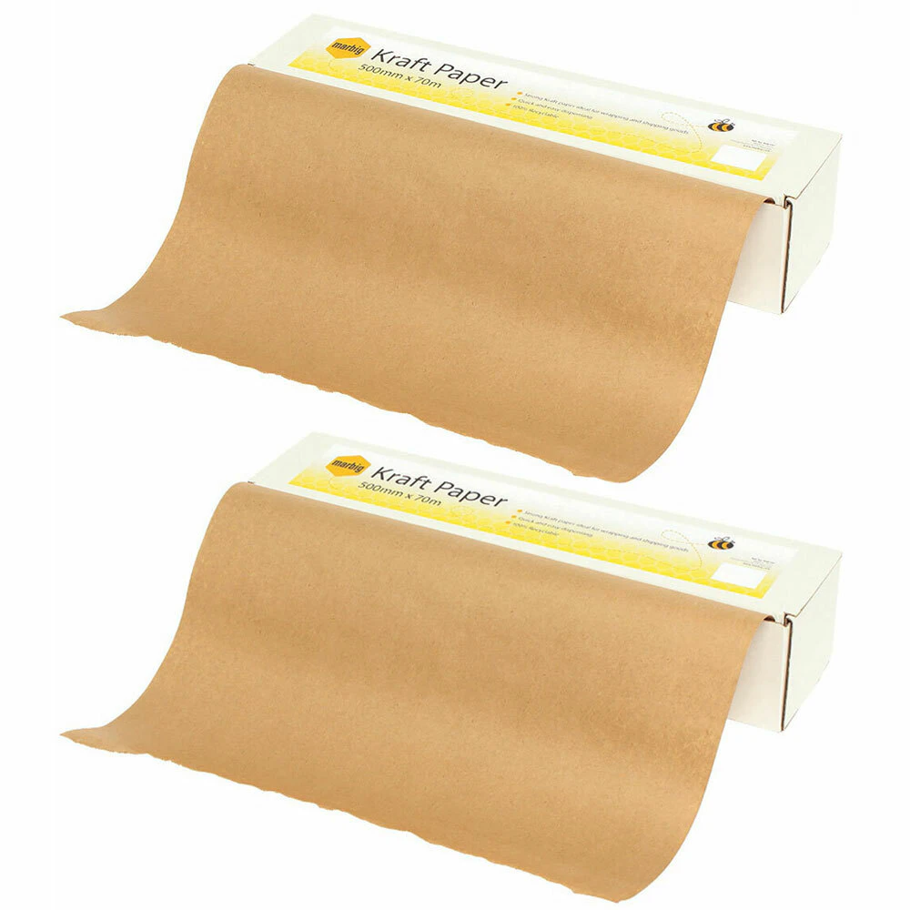 2x Marbig 70m x 50cm 65GSM Kraft Paper Dispenser Box Wrapping/Packing w/ Roll