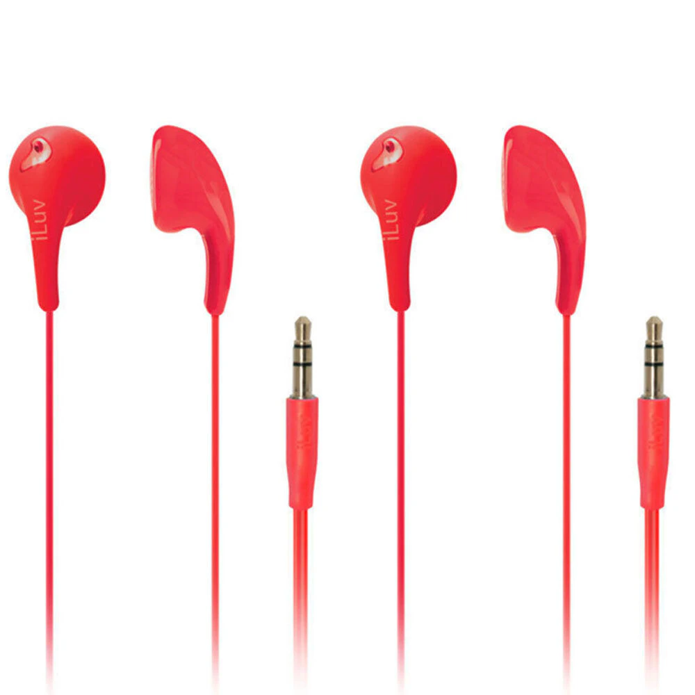 2PK iLuv Red Bubble Gum 2 Earphones/Headphones In-Ear for iPhone/Android/iPod