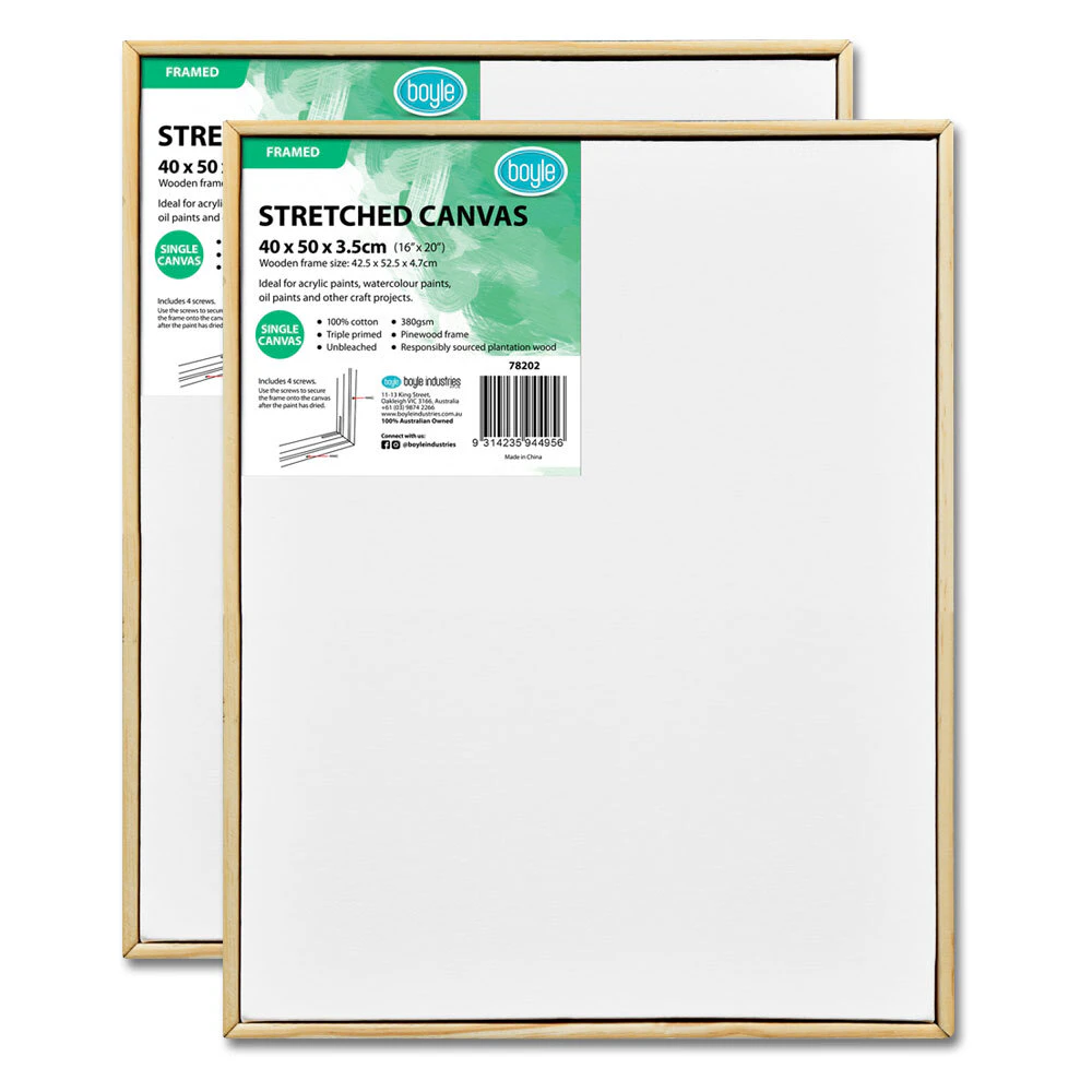 2x Boyle Framed 40x50cm/16x20" Stretched Canvas 380gsm Craft For Acrylic Paint