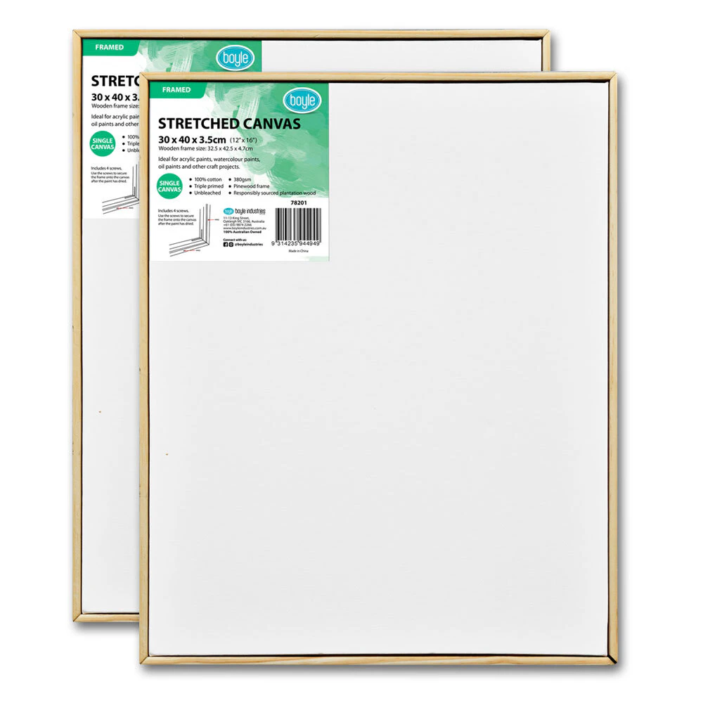 2x Boyle Framed 30x40cm/12x16" Stretched Canvas 380gsm Craft For Acrylic Paint