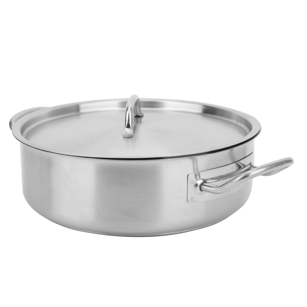 Stainless Steel Composite Bottom Double Handle Cooking Pot With Lid Cookware Kitchen Tool