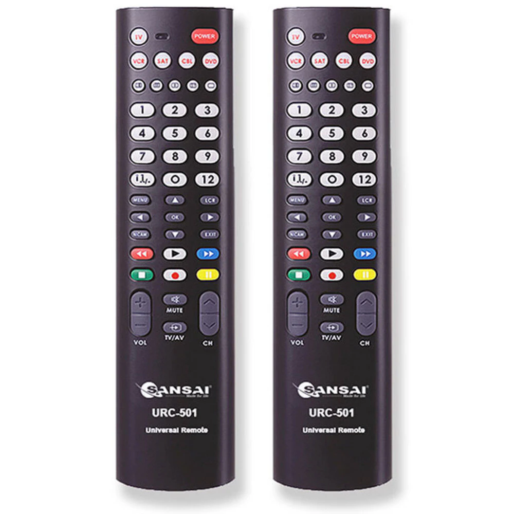 2PK Sansai 5in1 Universal TV Remote Replacement for Television/VCR/SAT/CBL/DVD