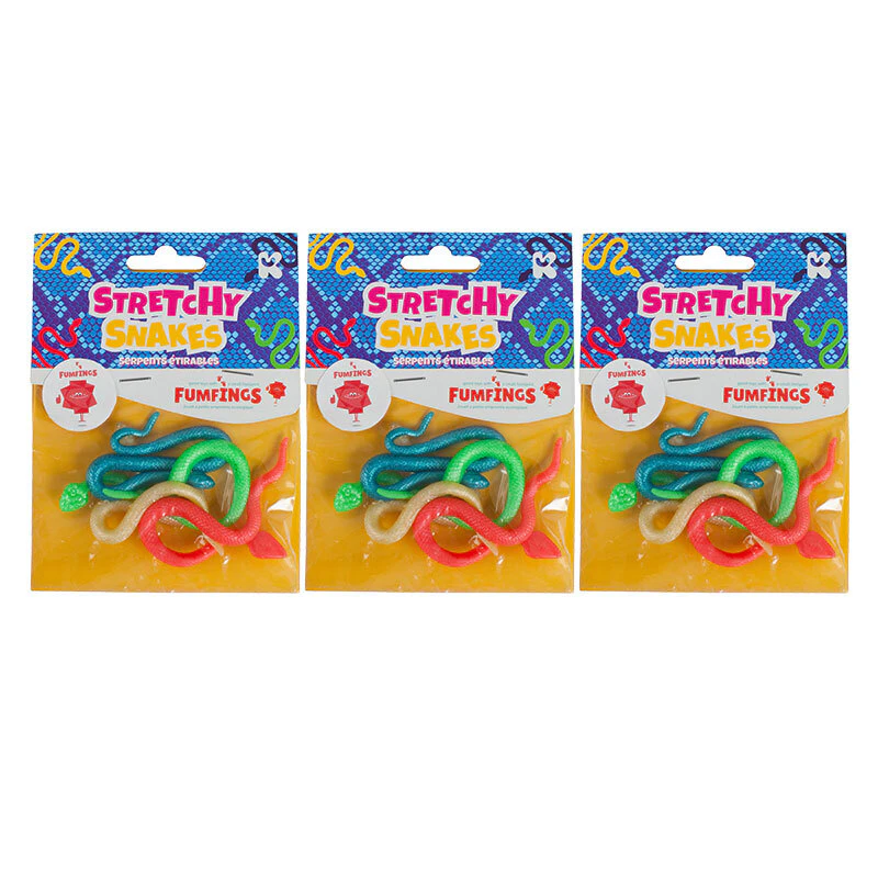 3x Fumfings Animal Mini Stretchy Snakes 15cm Fun Animal Figures Toys Kids 3y+