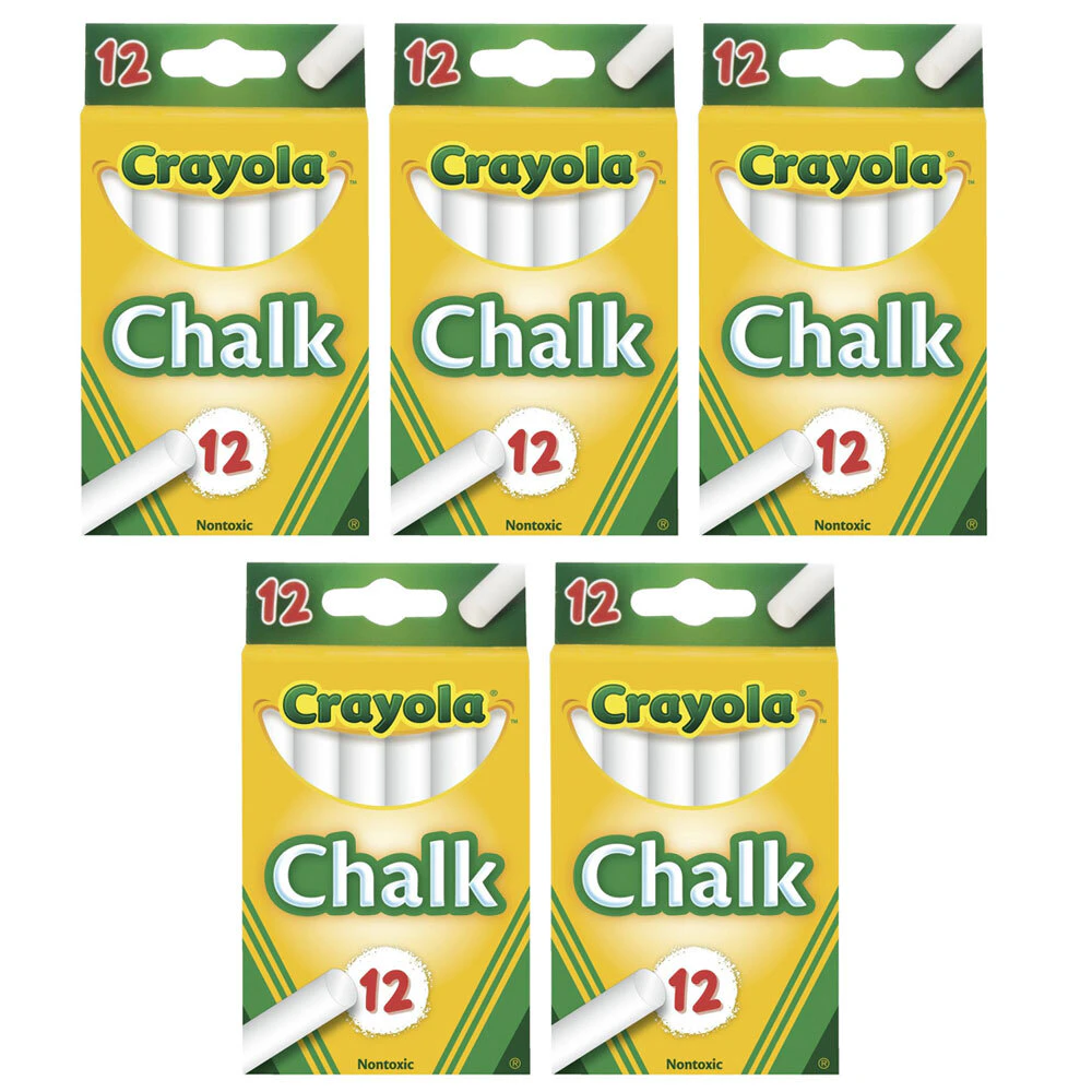 5x 12PK Crayola Chalk Sticks Drawing Art/Craft Draw School Kids/Children 4y+ WHT