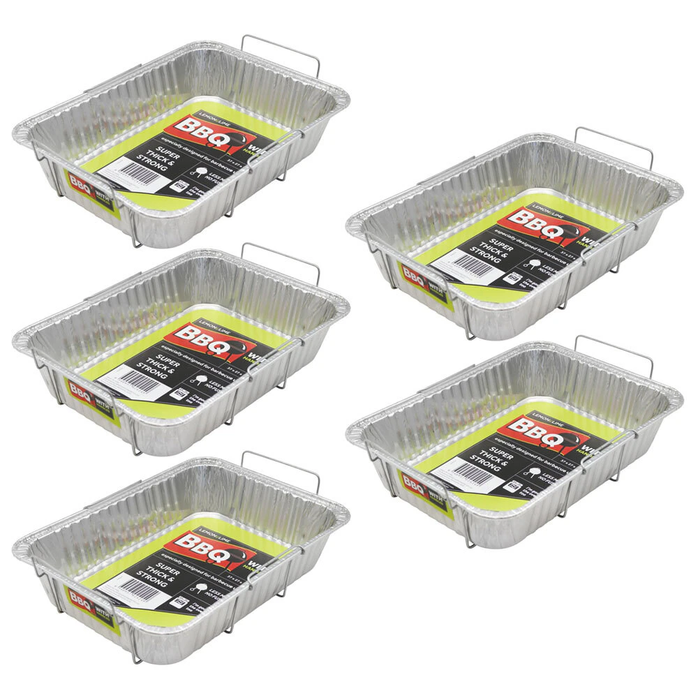 5PK Lemon and Lime 37cm Aluminium BBQ Foil Tray Food Container w/Wire Handles SL