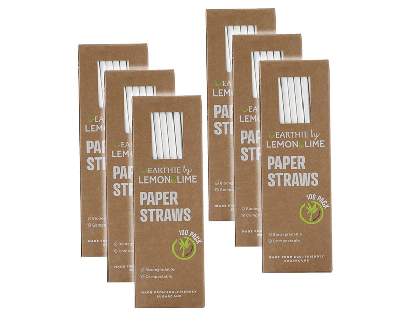 600x Lemon & Lime 20cm Paper Straws White Drinks/Drinking/Party Eco Friendly