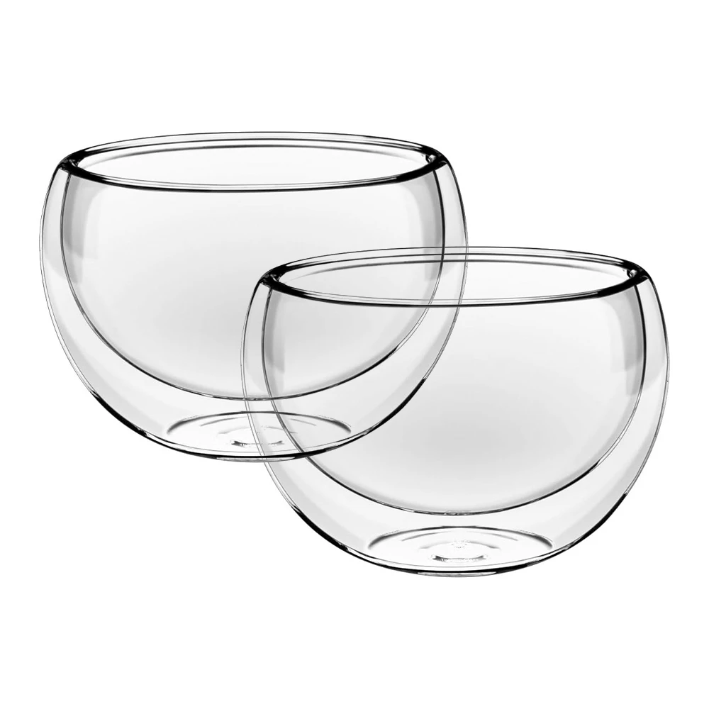 2x Wilmax England 500ml Thermo Glass Double Wall Bowl Serving Soup Snack Dish CL