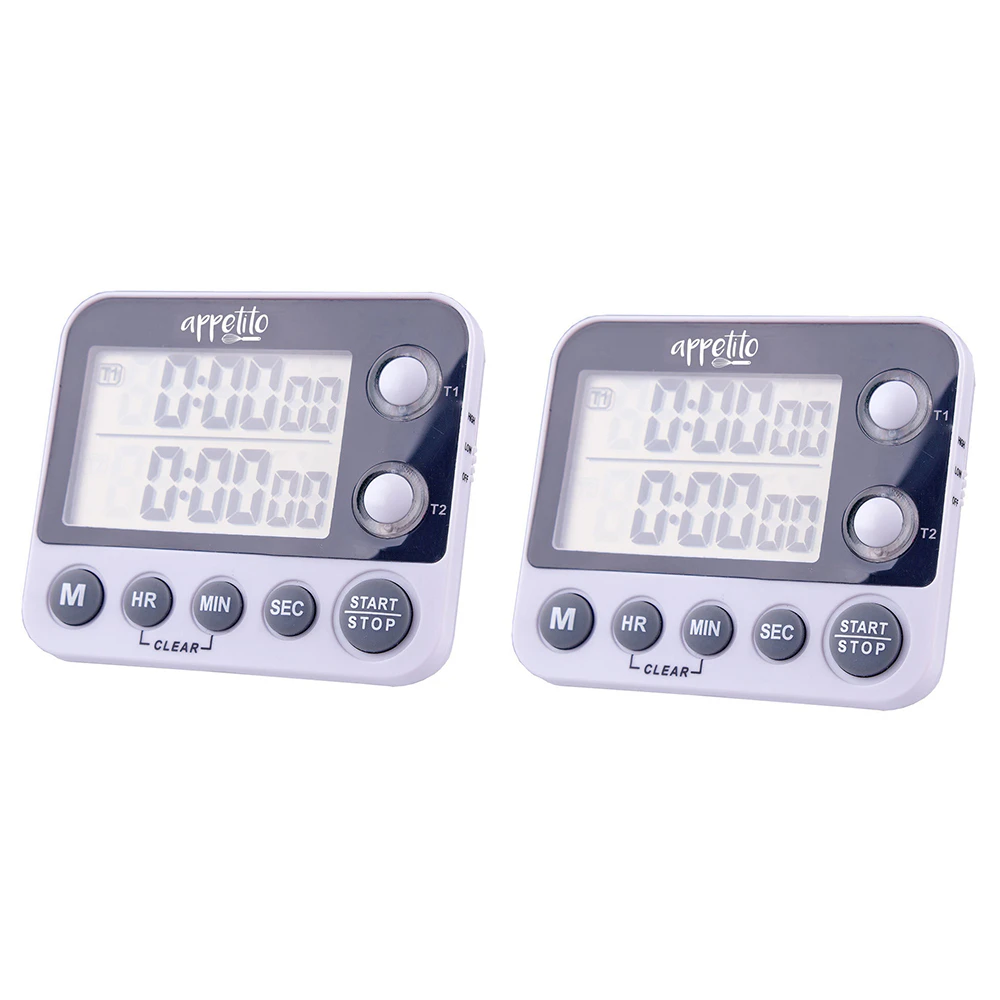 2x Appetito 100 Hours Dual Electronic Digital Kitchen Timer Self Standing