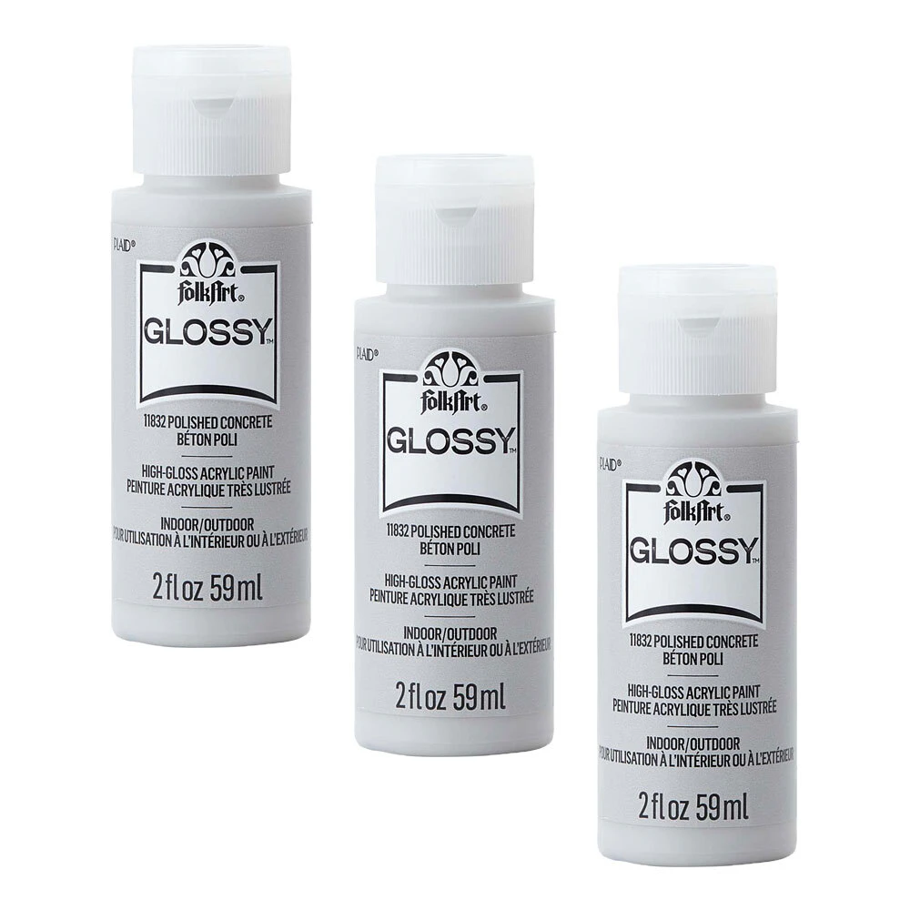 3x Plaid FolkArt Premium 59ml Acrylic Paint Polished Concrete Glossy Finish