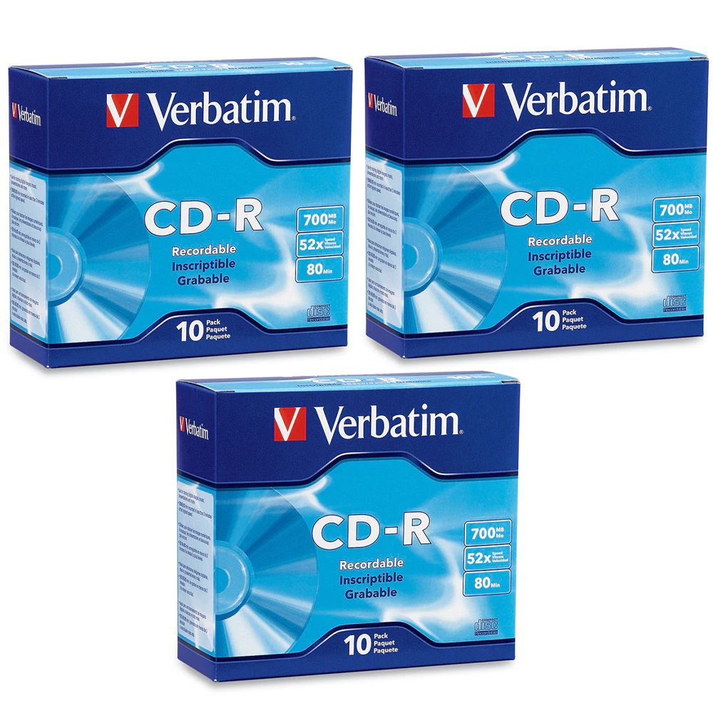 30pc Verbatim CD-R 700MB 52x Speed Blank Discs Media/Data Storage w/Slim Case