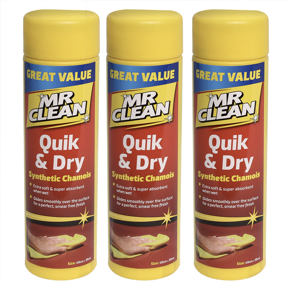 3PK Mr Clean Quik & Dry Synthetic Car/Window Cleaner Chamois/Shammy Cloth 40cm