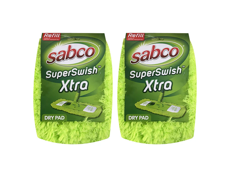 2x Sabco Dry Pad Refill For SuperSwish Xtra Complete Home Cleaning System Mop