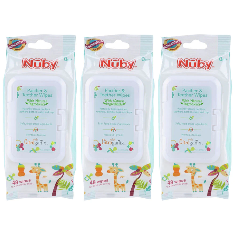 3x Nuby Non-Toxic Food Grade Citroganix Baby Pacifier and Teether Wipes White