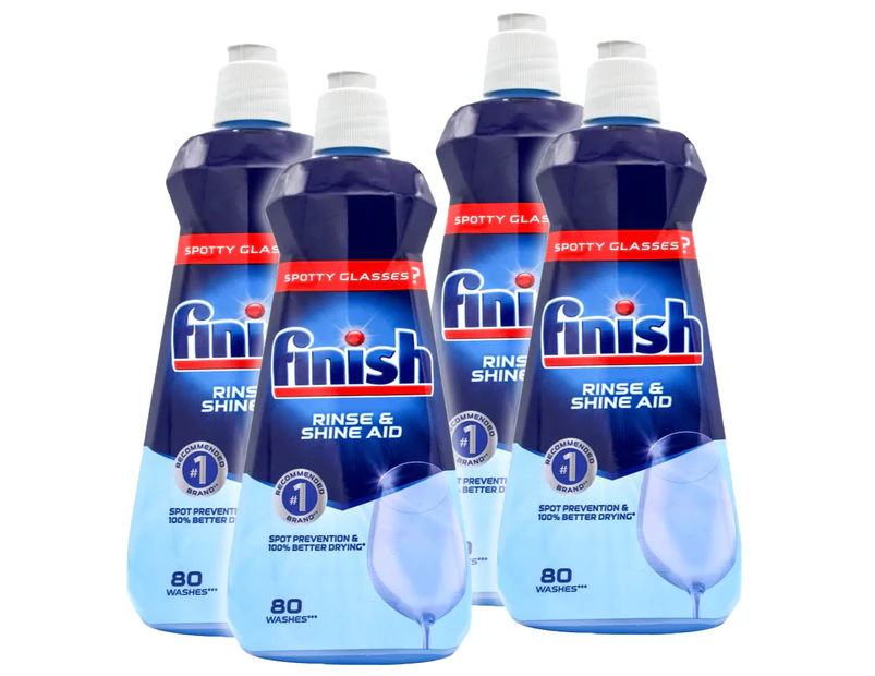 4x Finish Rinse & Shine Aid Drying Liquid Prevents Water Spots Dishwashing 400ml