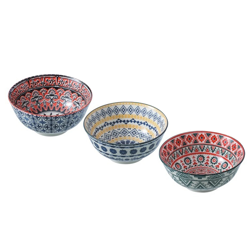 3 x Lemon & Lime Moroccan Deco 18cm Ceramic Serving Food/Soup Bowl Round Asstd