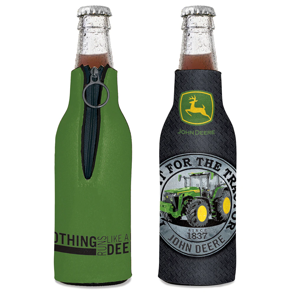 2PK John Deere Bottle Stubbie Holder w/Tractor Graphic 12oz/375ml Green/Black