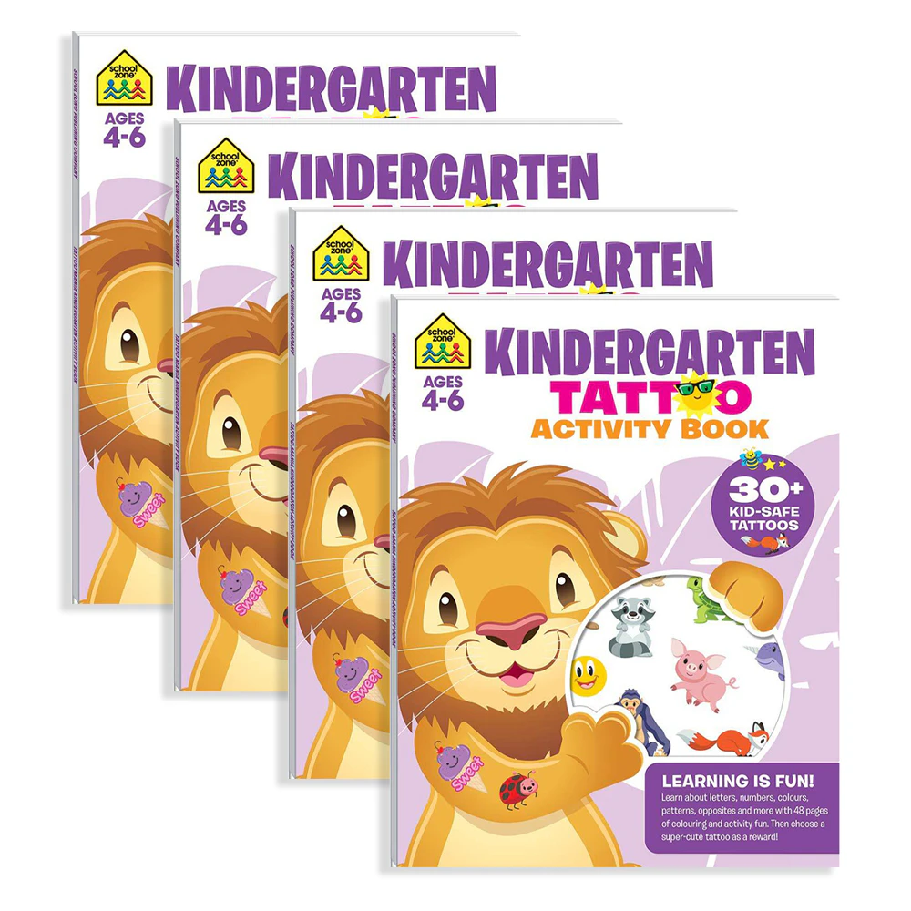 4x School Zone Kindergarten Tattoo Childrens Activity Book Kids Learning 4y+