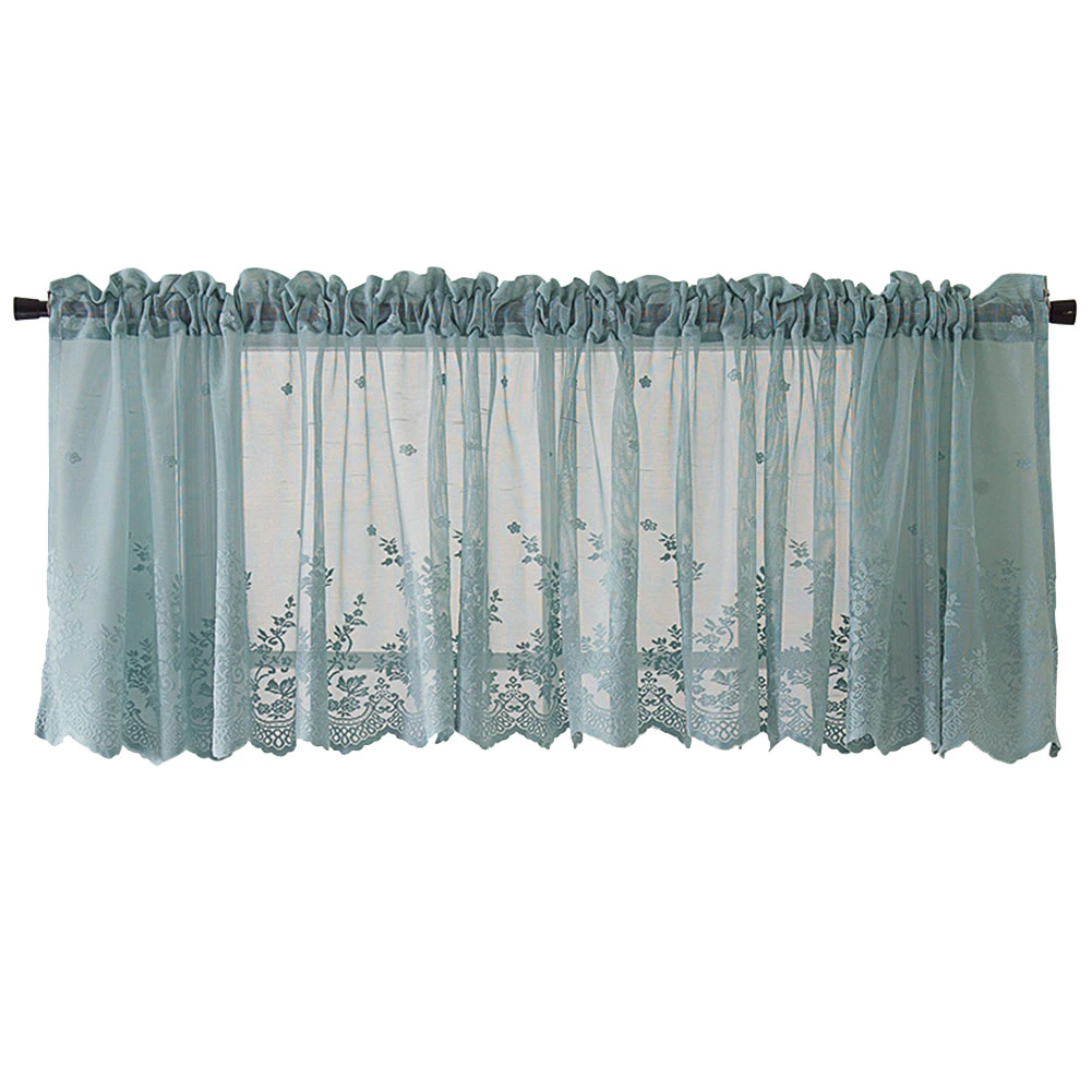 Beautiful Lace Short Half Window Curtains For Coffee Shop Home Kitchen (137*61Cm Blue)