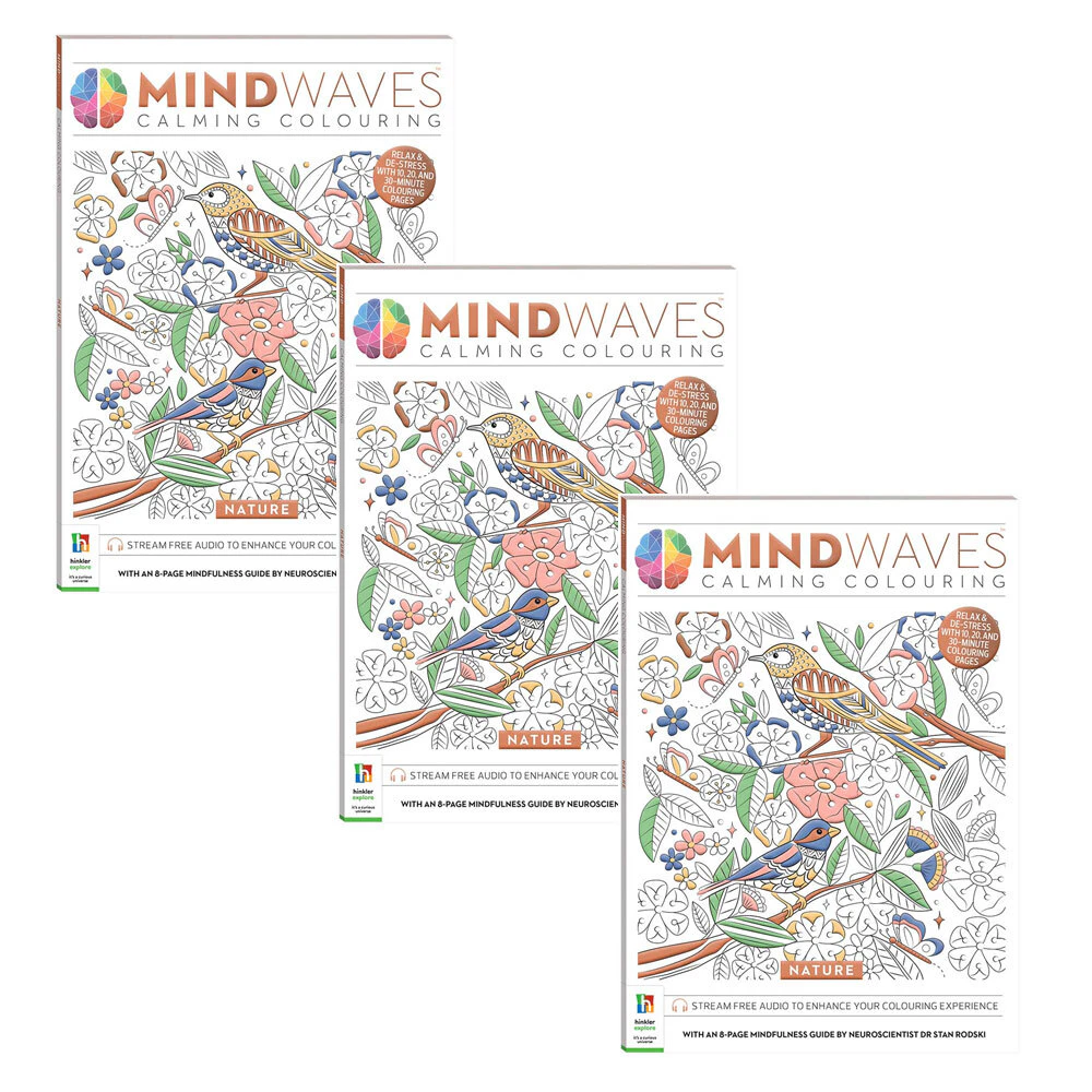 3x Art Maker Mindwaves Creative Calming Adult Colouring Pattern Book Nature