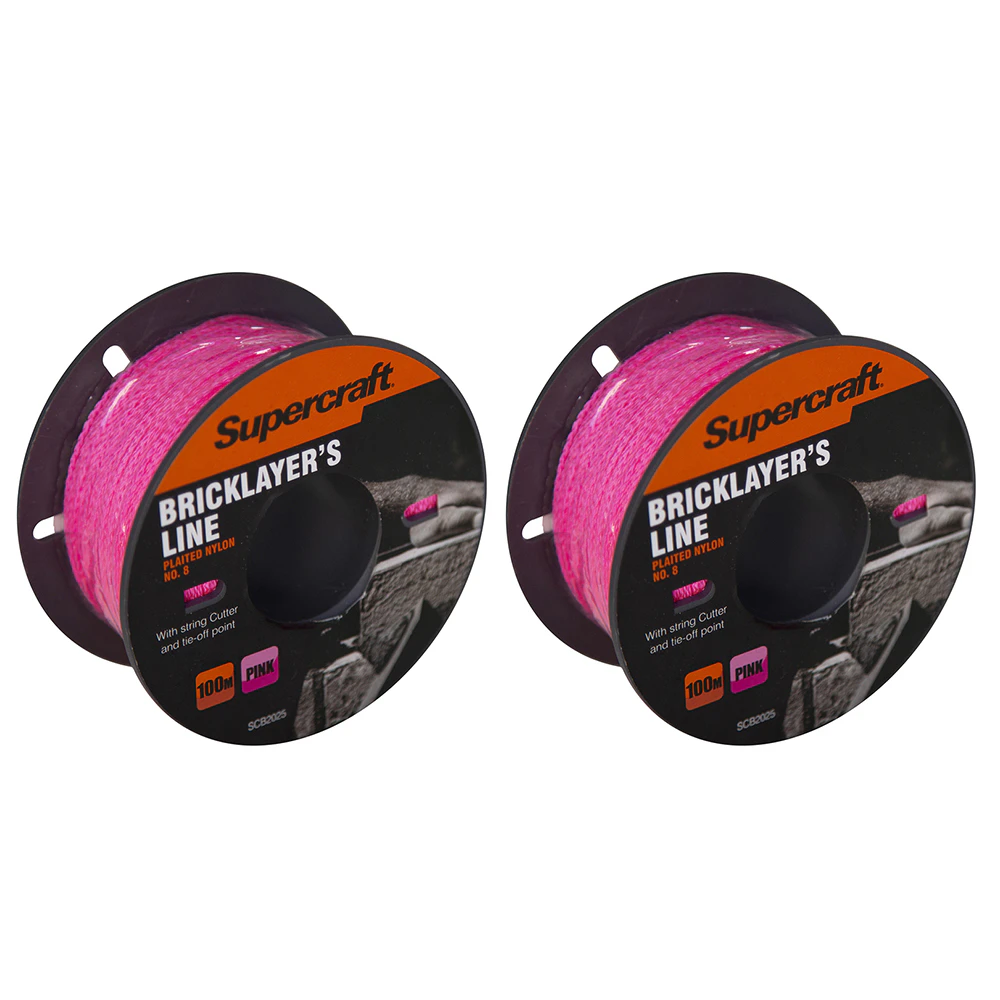 2x Supercraft Brickline String Line No.8 Pink 100m High Visibility Home DIY Tool