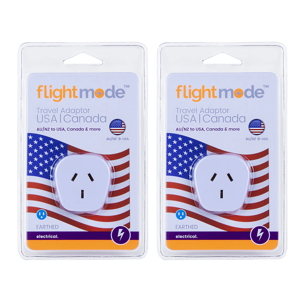 2x Flightmode Outbound Travel US & Canada 3-Pin Style Plug/Adapter 10A Type B