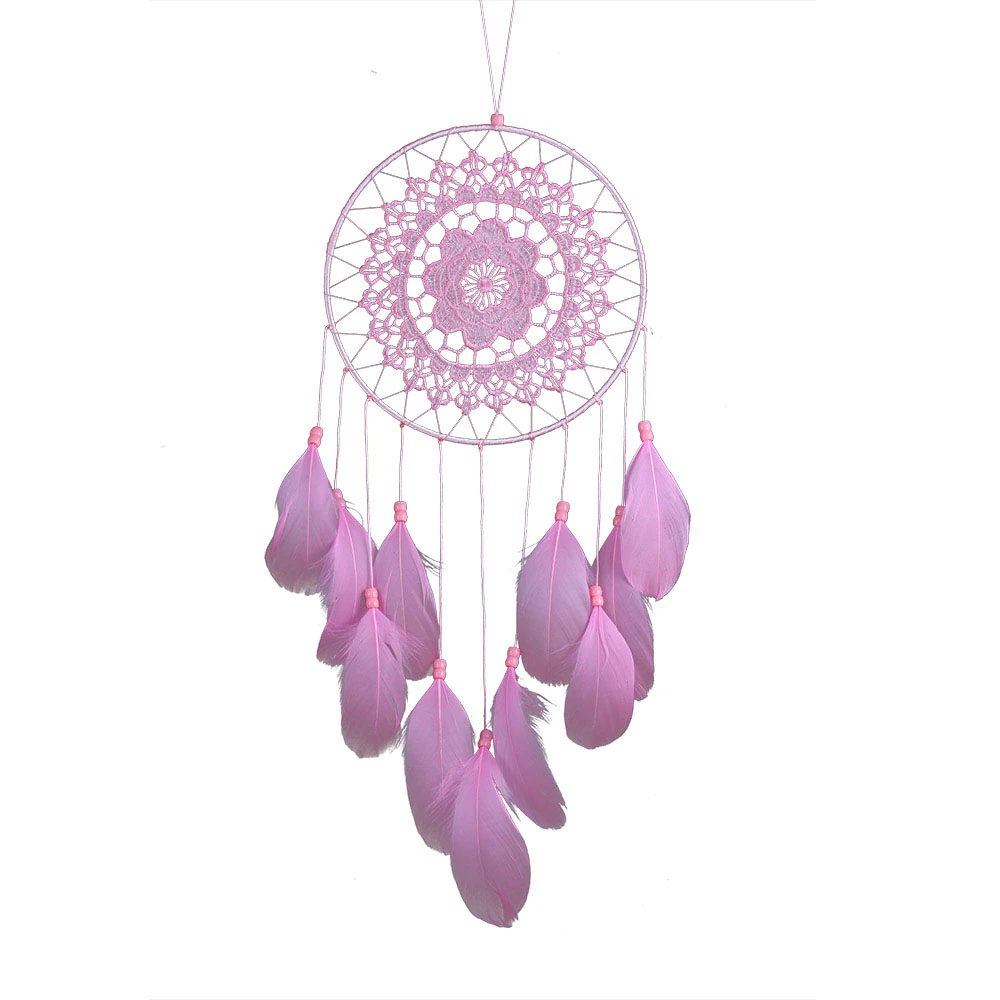 Handmade Dream Catcher Home Car Hanging Ornament Circular Net Ring With Feathers Pendant(Pink) Style1139