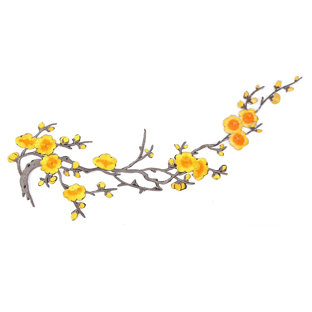 Plum Blossom Flower Floral Applique Clothes Sewing Patches Embroidered Dress Diy Yellow+Khaki