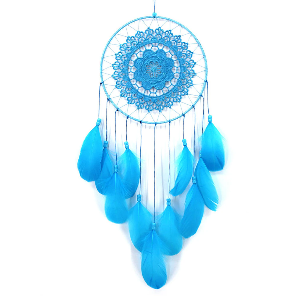 Handmade Dream Catcher Home Car Hanging Ornament Circular Net Ring With Feathers Pendant(Blue)