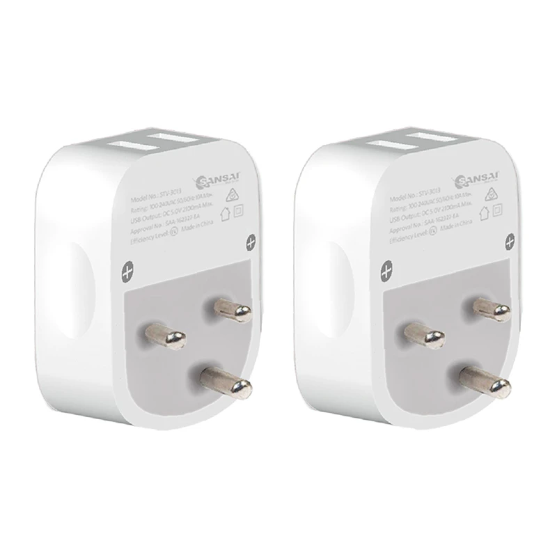 2x Sansai Surge Protected Travel Adapter w/ 2 x USB Ports - AU/India Region