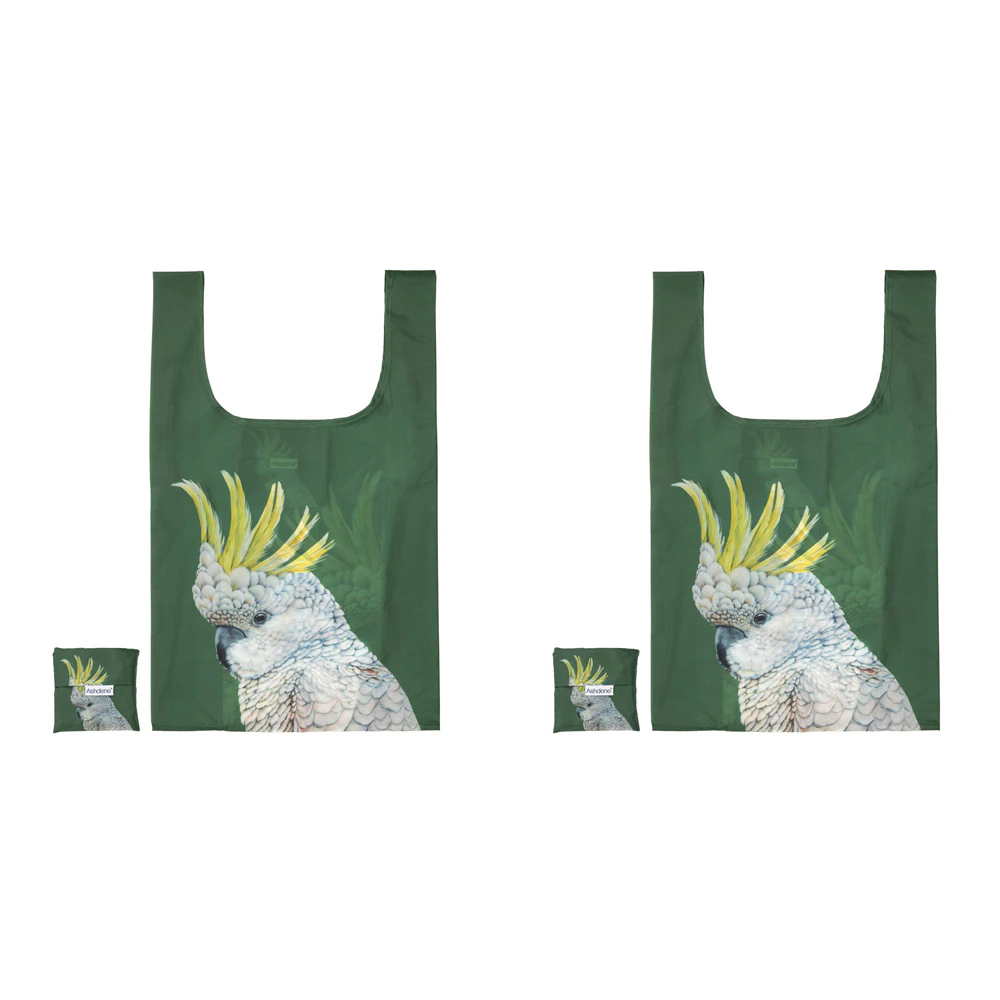 2x Ashdene Plastic 64x36cm Modern Birds Cockatoo Shopping Tote/Carry Bag Green