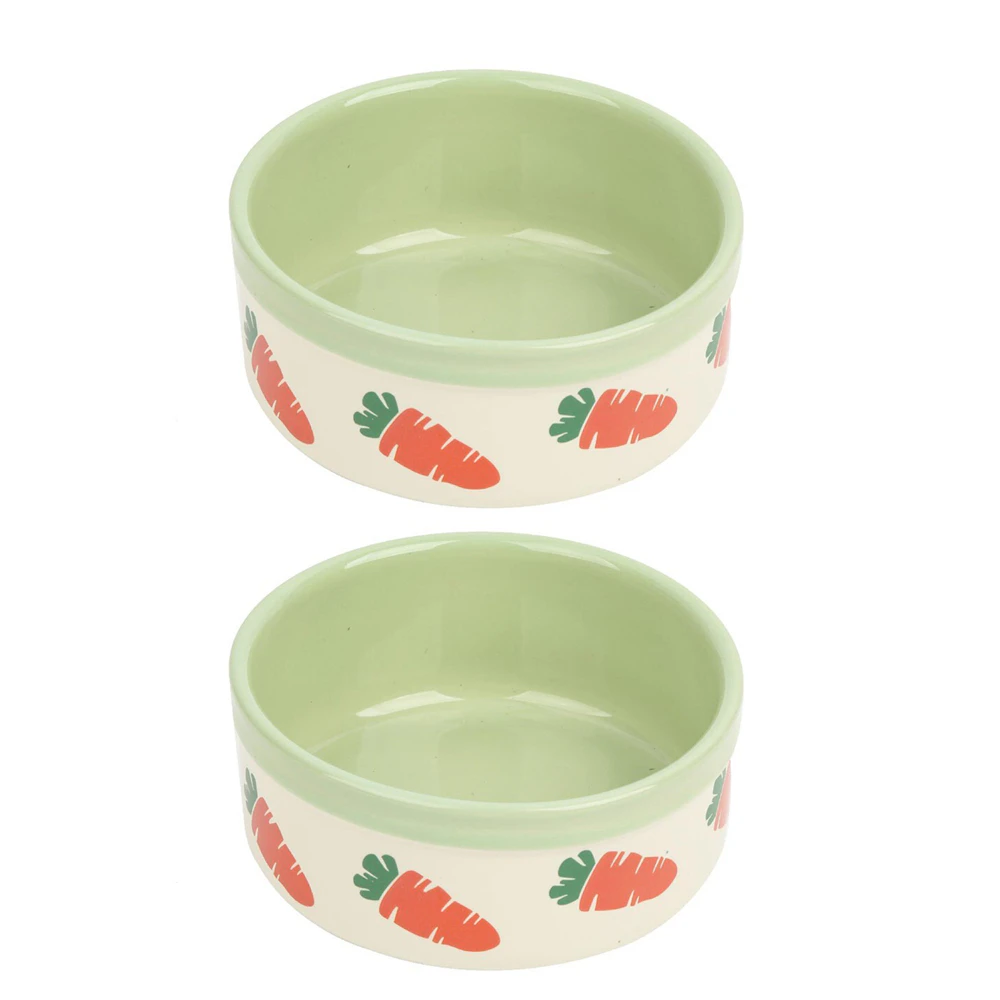 2x Nature Island Carrot 12.5cm Ceramic Water/Food Feeding Cat/Dog Pet Bowl Green