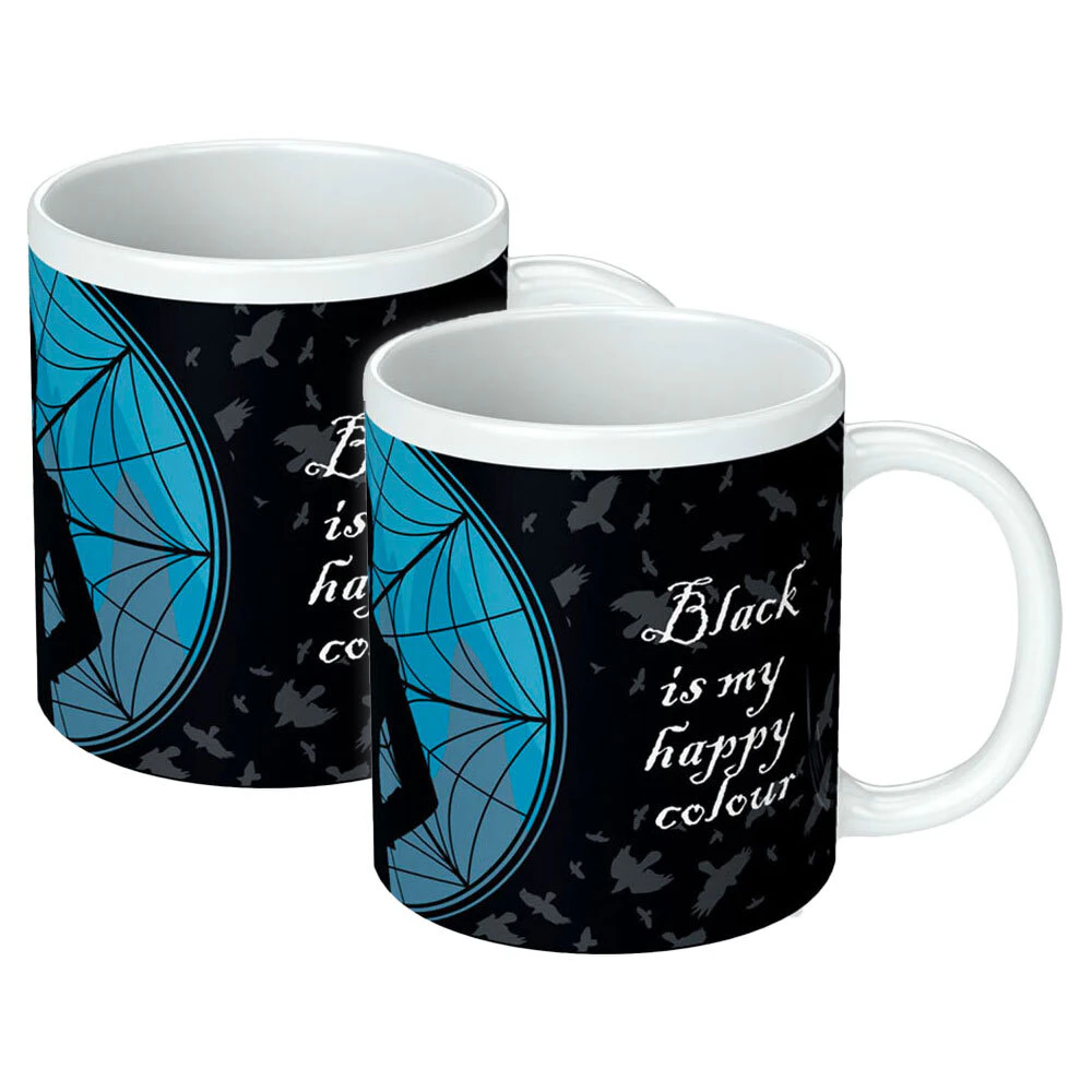 2PK Wednesday Black is my Happy Colour White Ceramic Printed Tea/Coffee Mug