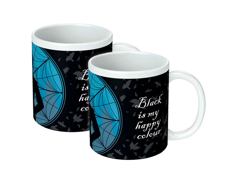 2PK Wednesday Black is my Happy Colour White Ceramic Printed Tea/Coffee Mug