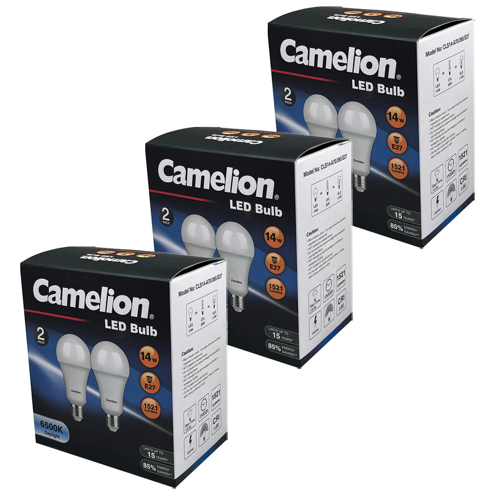 6pc Camelion LED Light Bulb E27 14W 240V Edison 6500K 1521 Lumens Cool Daylight