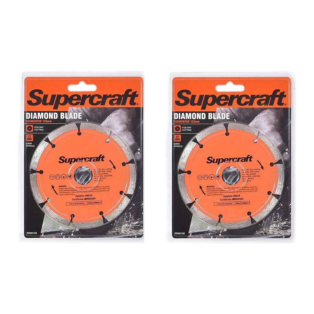 2x Supercraft Dry Cutting 125mm Diamond Blade Segmented Rim For 22mm Spindle