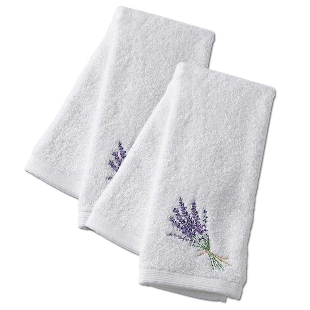 2x Pilbeam Living Lavender Bouquet 65cm Cotton Hand Towel Washer Cloth White