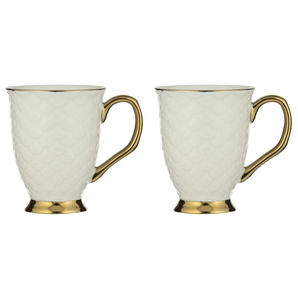 2x Ashdene New Bone China 280ml Ripple Footed Mug Coffee/Tea Drinking Cup White