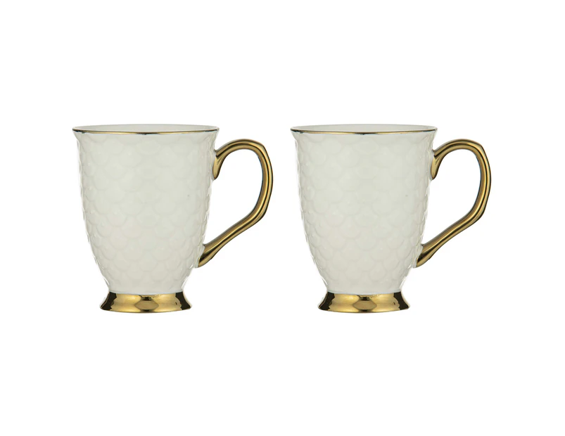 2x Ashdene New Bone China 280ml Ripple Footed Mug Coffee/Tea Drinking Cup White