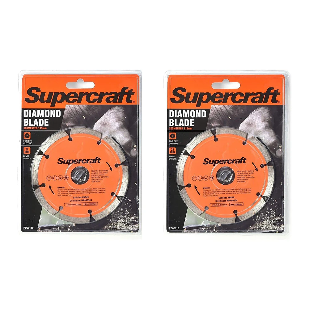 2x Supercraft Dry Cutting 115mm Diamond Blade Segmented Rim For 22mm Spindle