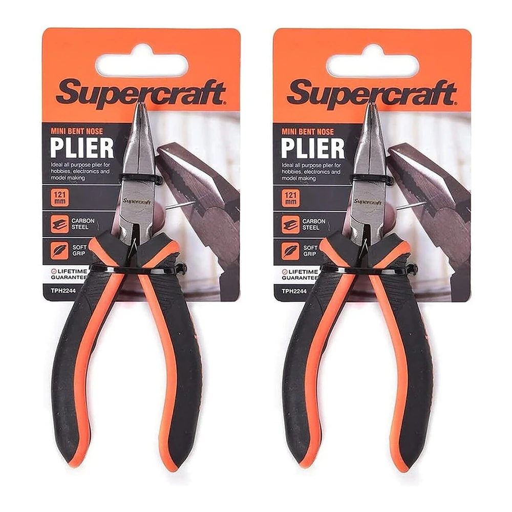 2x Supercraft Mini Bent Nose Carbon Steel Pliers 121mm With Soft Grip Handles