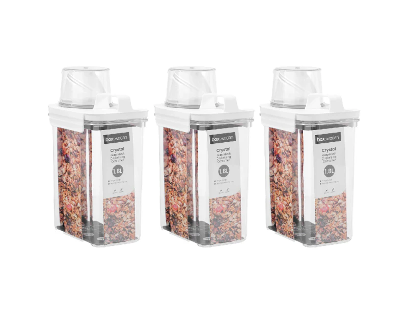 3x Boxsweden Crystal 1.8L Keep Fresh Dispensing Container w/ Measuring Cup Clear