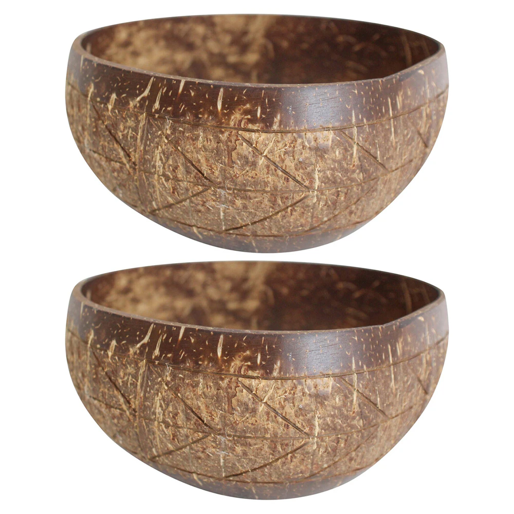 2x Coconut 13cm Bowl Carved Round Home/Dining Decorative Display Boho Dish Brown