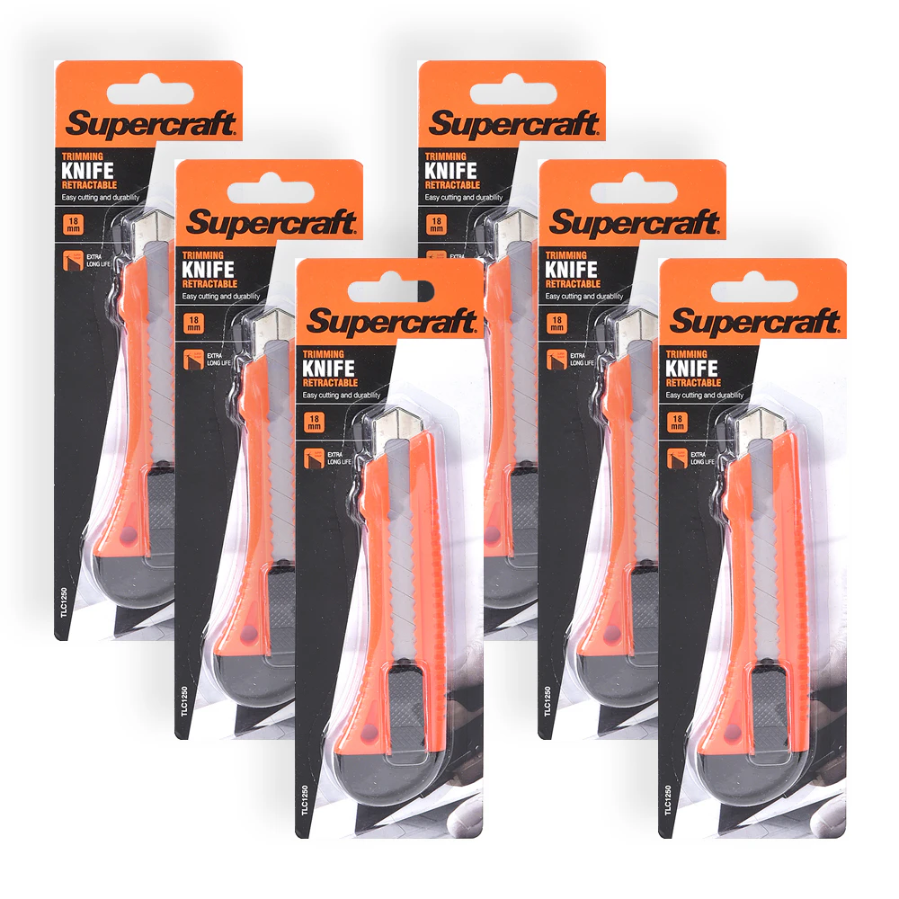 6x Supercraft Retractable Ultilty Knife/Box Cutter Snap Blade 18mm Safety Lock