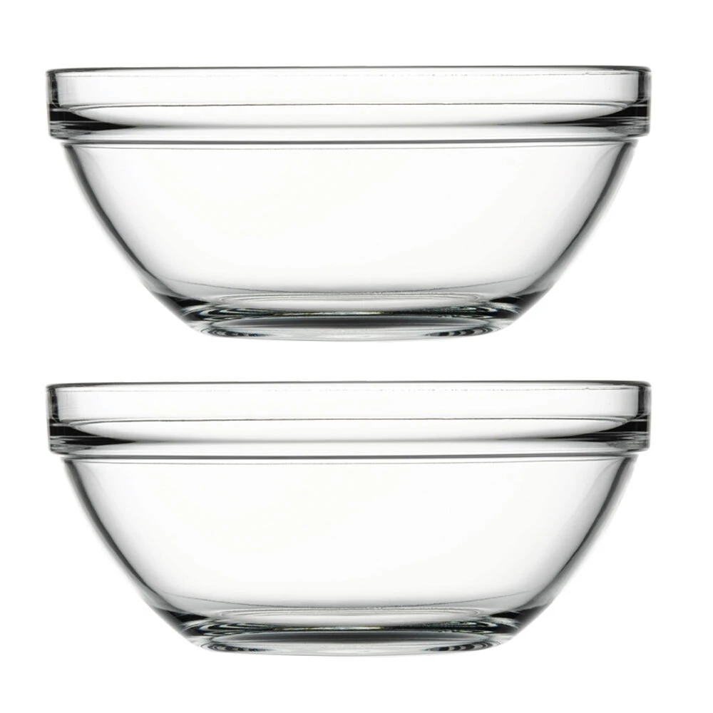 2x Pasabahce Chefs 23cm Glass Serving Bowl Round Tempered Baking/Cooking Clear