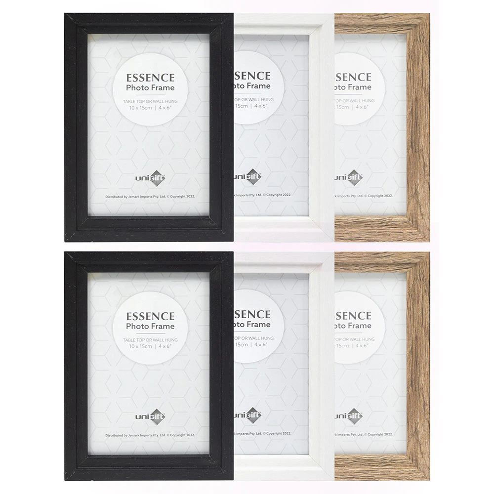 6x Unigift Essence 10x15cm MDF/Glass Picture/Photo Frame Wall Hanging Assorted